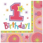 16 Serviettes First birthday Rose