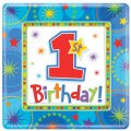 8 Assiettes First birthday Bleu
