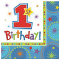 16 Serviettes First birthday Bleu