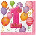 16 serviettes anniversaire 1 an fille
