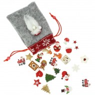 Set 24 Mini Cadeaux D�co (3 cm) + Sac feutrine - Calendrier de l'Avent en bois