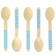 10 Cuill�res en Bois Rayures Bleues - Biod�gradable