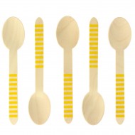 10 Cuill�res en Bois Rayures Jaunes - Biod�gradable
