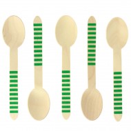 10 Cuill�res en Bois Rayures Vertes - Biod�gradable