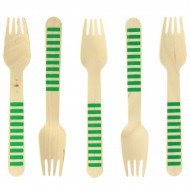 10 Fourchettes en Bois Rayures Vertes - Biod�gradable