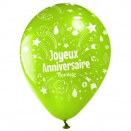 10 Ballons Joyeux Anniversaire Annikids - Vert lime