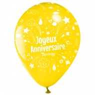 10 Ballons Joyeux Anniversaire Annikids - Jaune