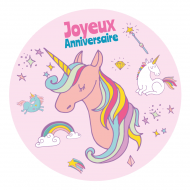 Disque en Sucre Licorne Rainbow (19 cm)