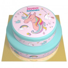 G�teau Licorne Rainbow bleu - 2 �tages