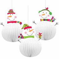 3 Boules Joyeux Bonhomme de Neige 3D � suspendre