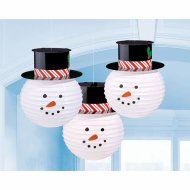 3 Lanternes Papier Bonhomme de Neige (24 cm)