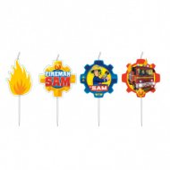 4 Petites Bougies Sam le Pompier Fireman (7 cm)