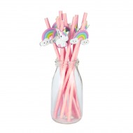 10 Pailles roses Baby Licorne