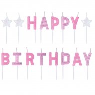 Set Mini Bougies Happy Birthday Stars Rose