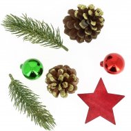 Kit D�co Cr�ative Pommes de Pins, Boules, Etoile - Rouge/vert