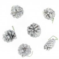 Set D�co 6 Pommes de Pin Argent