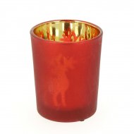 Photophore Verre Rouge Renne Or