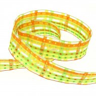 Ruban Large Pois et Rayures Vert/Jaune/Orange (3,5 cm - 2 m)