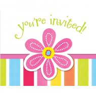 8 Invitations Pink Flower