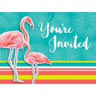 8 Invitations Flamant Rose Oasis