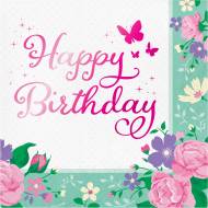 16 Serviettes Happy Birthday F�e Florale