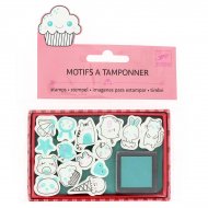 Mini tampons Kawa� + Encreur Turquoise