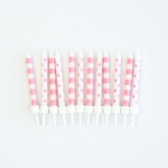 12 Bougies Pois et Rayures - Rose et Blanc