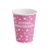 10 Gobelets Joyeux Anniversaire Rose