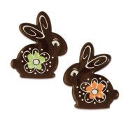 2 Lapins Fleuris � plat (4 cm) - Chocolat Noir