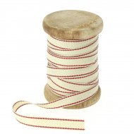 Ruban Coton Beige Bordure Rouge N�4