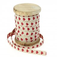 Ruban Coton Beige Coeurs rouges N�3