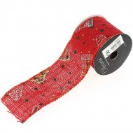 Ruban Large Jute Rouge Pois Vert N�3