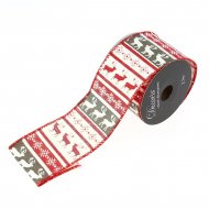 Ruban Large Rayures Rouge et Gris Rennes N�3