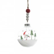 Boule No�l enneig� P�re No�l (7 cm) - Plastique/Bois