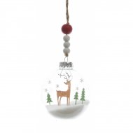 Boule No�l enneig� Renne (7 cm) - Plastique/Bois