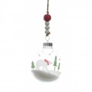 Boule No�l enneig� Ours blanc (7 cm) - Plastique/Bois