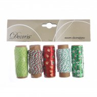 5 Rubans D�co No�l Vert/Rouge - Tissu et Cordelette