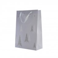 Grand Sac Cadeau Sapin Argent/Ciel (42 cm)