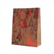 Grand Sac Cadeau Sapin Rouge/Kraft (42 cm)