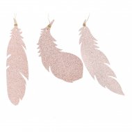 6 Suspensions Plumes Rose Glitter (12,5 cm) - Plastique