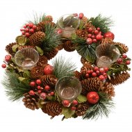 Couronne de l'Avent Pins et Baies 4 Photophores (33 cm) - Artificiel
