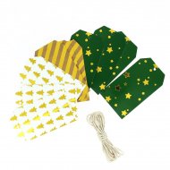 12 Etiquettes Cadeaux Sapin Or avec Ficelle