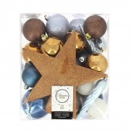 32 Boules No�l Bleu/Chocolat/Blanc + Cime Etoile Bronze