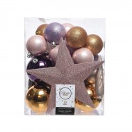 32 Boules No�l Rose/Violet/Or/Blanc + Cime Etoile