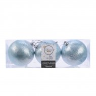 3 Boules No�l Bleu Givr� Relief (8 cm)