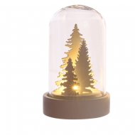 Petite Cloche Lumineuse D�cor Blanc Sapins (8 cm) - Verre/Bois