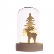 Petite Cloche Lumineuse D�cor Blanc Renne (8 cm) - Verre/Bois