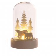 Petite Cloche Lumineuse D�cor Blanc 2 Ours (8 cm) - Verre/Bois