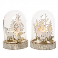 1 Grande Cloche Lumineuse Rennes Familly (18,5 cm) - Verre/Bois