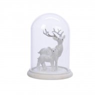 Grande Cloche Renne et Faon Blanc (16 cm) - Verre/Bois